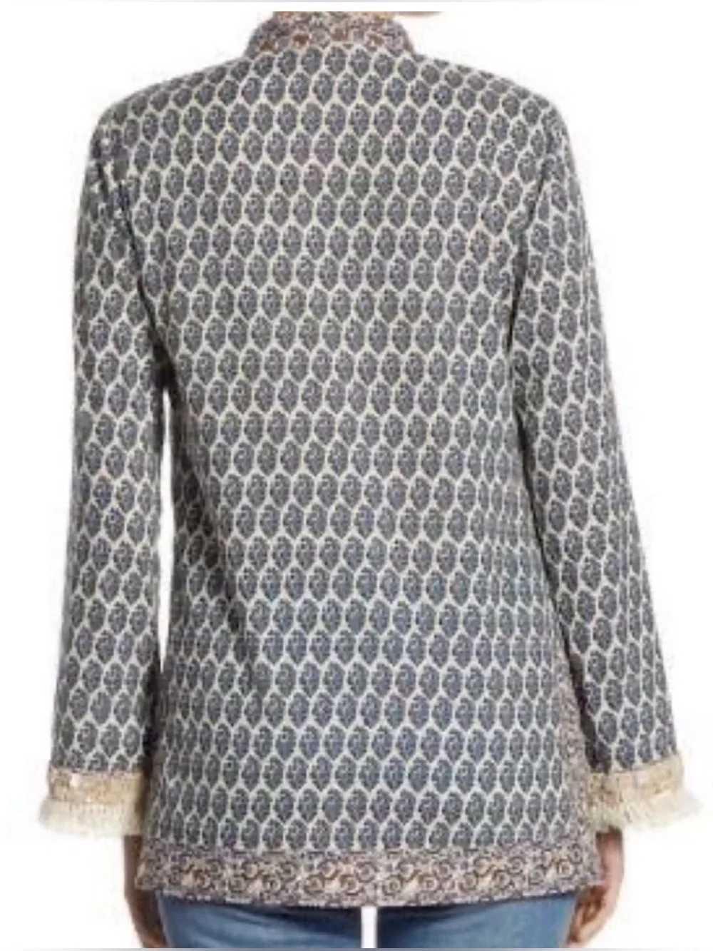 TORY BURCH Ellise Paisley Seashell Fringe Tunic Top